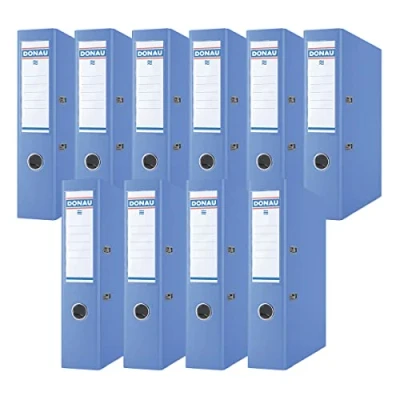 Abbildung von DONAU Premium Ordner Breit 10er Pack/DIN A4 / 7,5 cm 10 Stück/Blau/Kunststoffbezug PP/Carton Papier Schlitzordner Büroordner Aktenordner Ringordner/Grünen Punkt