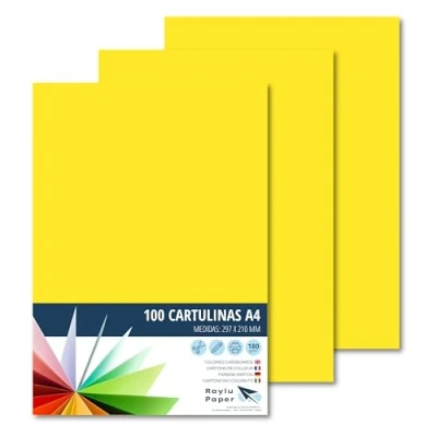 Abbildung von RAYLU PAPER Tonpapier A4, 100 Stück Kartonpapier 180g/m², 210 x 297 mm, professionelle farbige Kartons für Büro, Kopierpapier, Buntes Papier zum Basteln (Kanariengelb)