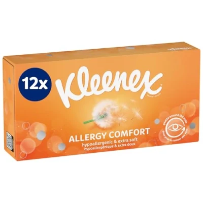 Abbildung von Kleenex Allergy Comfort Kosmetiktücher Box, Taschentücher für Allergiker, 12 Boxen á 56 Papiertaschentücher, 3 lagig, hypoallergen, Großpackung