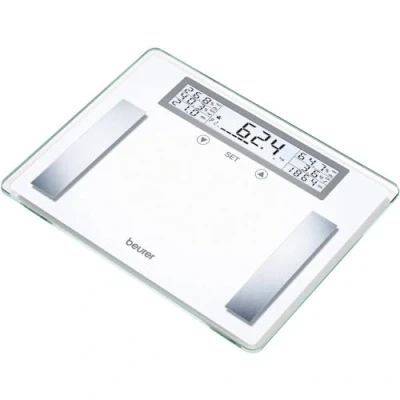 Abbildung von Beurer BG 51 Diagnosewaage (XXL Glaswaage bis 200 kg Tragkraft, 100 g Einteilung, Anzeige von Körpergewicht, fett, wasser, Muskelanteil, Knochenmasse, BMI, Kalorienbedarf)