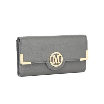 Abbildung von Miss Lulu Damen Geldbörse Lange Portemonnaie PU Leder Elegante Brieftasche Kartenfächer mit Mehreren Kartenfächern, Mehrfarbig Handyfach (Dunkelgrau)