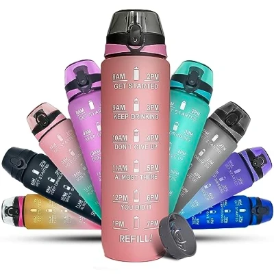 Abbildung von K MART Sport Trinkflasche 1L mit motivierender Zeitmarkierung, Wasserflasche Auslaufsicher BPA frei ungiftig für Laufen, Radfahren, Fitnessstudio, Schule &amp; Büro