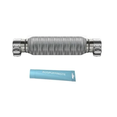 Abbildung von Flexrohr Universal Flexstück Wellrohr Hosenrohr Flexibles Rohr Edelstahl Interlock Ø55 x 200 310mm mit 2 Schellen inkl. Auspuff Kitt. Einbau ohne Schweißen