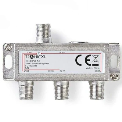 Abbildung von TronicXL 3fach F Stecker Antennenverteiler 3 Fach DC Durchlass TV Kabel Kabelfernsehen BK DVB T2 zb für kompatibel mit Unitymedia Splitter HD tauglich 4K Sky Virgin Sat