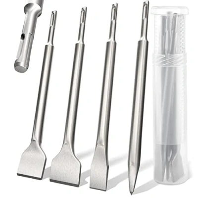 Abbildung von KSP TEC® SDS Plus Meißel Set bestehend aus FLIESENMEIßEL, Flachmeißel und Spitzmeißel verpackt in einer praktischen Drehbox (SDS 4tlg.)