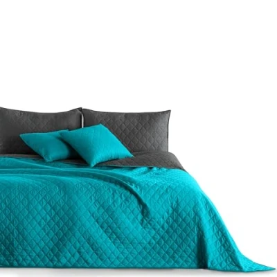Abbildung von DecoKing Tagesdecke 220 x 240 cm Petrol Graphit grau Bettüberwurf zweiseitig pflegeleicht Axel