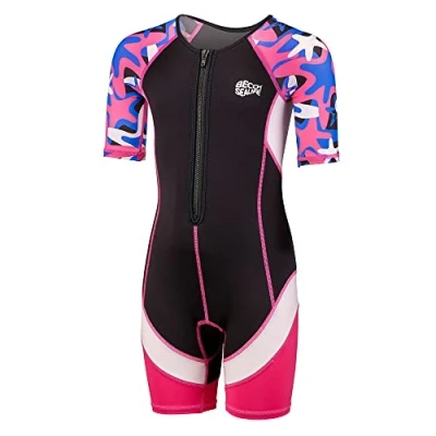 Abbildung von BECO Sealife Neoprenanzug Kinder kurz, wärmender Schwimmanzug aus 2 mm SCR Neopren, Neopren Shorty mit UPF 50+, UV für Jungen &amp; Mädchen in Pink, Größe: 104