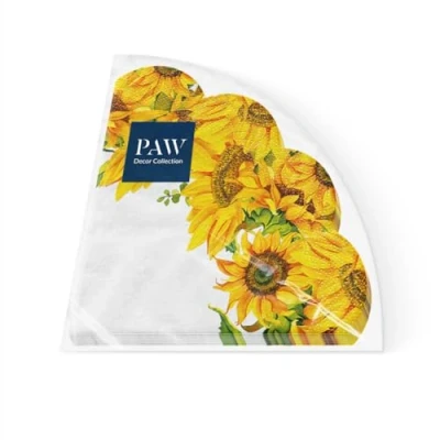 Abbildung von PAW Servietten 3 lagig (32 cm Durchmesser) I 12 Stück Geburtstag, Partys, Meetings Herbst Tischdekoration Runde Seidenservietten Sonnenblumen Gelbe Dancing Sunflowers