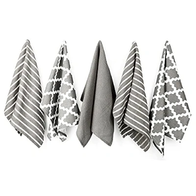 Abbildung von Penguin Home Premium Geschirrtuch aus 100% Reiner Baumwolle für die Küche, Set mit 5 Küchentüchern, weiche und langlebige Küchentücher, Handtuch Set, maschinenwaschbar, 65 x 45 cm, Farbe Grau