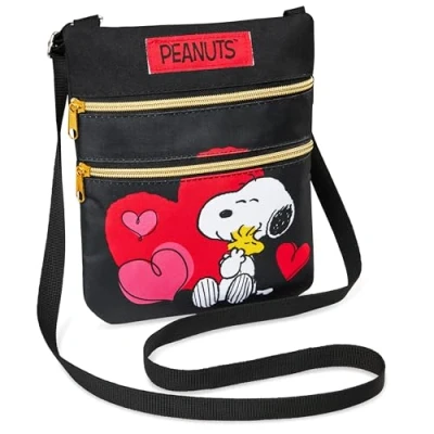 Abbildung von Peanuts Snoopy Mädchen Umhängetasche, verstellbarer Gurt &amp; 2 Taschen