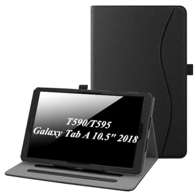 Abbildung von Fintie Hülle für Samsung Galaxy Tab A 10.5 2018 Multi Winkel Betrachtung Kunstleder Schutzhülle mit Dokumentschlitze, Auto Sleep/Wake SM T590/T595, Schwarz