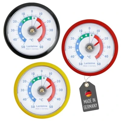 Abbildung von Lantelme 3 Stück Kühlschrankthermometer Set selbstklebend Thermometer auch für Gefrierschrank Eisfach Kühltheke Kühlzelle Kühlfach Kühlschrank zum ankleben Bimetall und Analog (BRD)