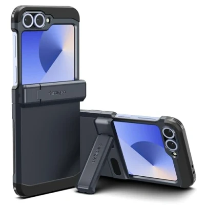 Abbildung von Spigen Tough Armor Pro Hülle Kompatibel mit Samsung Galaxy Z Flip 6 Metal Slate [Scharnierschutz] [Ständer]