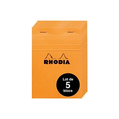Abbildung von Rhodia 13200AMZC Set mit 5 Notizblöcken N13 kopfseitig geheftet, DIN A6 (10,5x14,8 cm), 80 Blatt mikroperforiert, kariert, Clairefontaine Papier weiß 80g, Cover Orange, Stück
