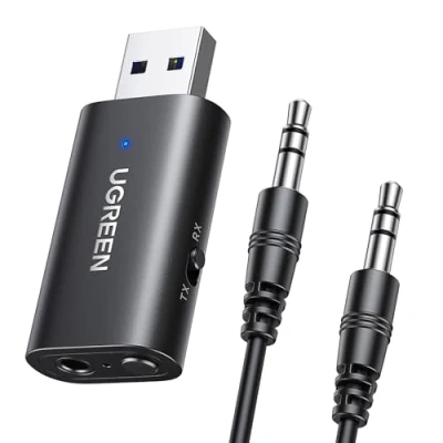 Abbildung von UGREEN Bluetooth 5.1 Adapter 2 in 1 Transmitter Empfänger Klinke Sender für TV, Kopfhörer und Stereoanlage