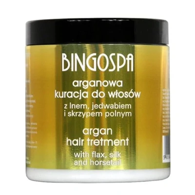 Abbildung von Argan Haarbehandlung Haarkur mit Flachs, Seide und Ackerschachtelhalm fur Haarregeneration, Haarausfall: trockenes, brüchiges geschädigtes Haar 250g BINGOSPA