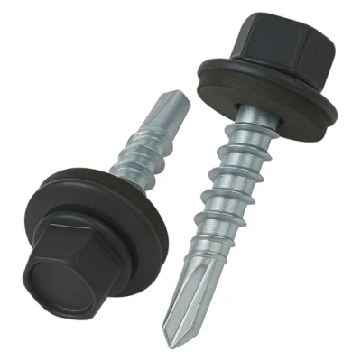 Abbildung von 4.8 mm x 25 Dachschrauben, Sechskantkopf Selbstbohrend Mehrfarbig (RAL 7024 Graphitgrau) Schrauben mit versiegelter EPDM Unterlegscheibe, rostfreie, Verzinkte, Gehärtete (50 Stück)