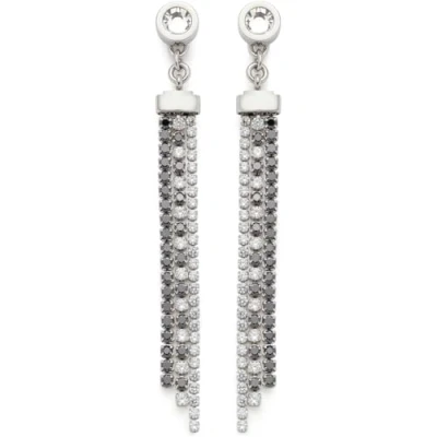 Abbildung von JEWELS BY LEONARDO Ohrstecker Atura, 1 Paar Steck Creolen aus silberfarbenem Edelstahl, klarer Solitär, schwarze Zirkonia Steinchen auf drei beweglichen Strängen, Schmuck Damen Geschenk, 024317