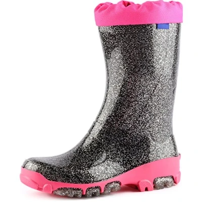 Abbildung von Ladeheid Gummistiefel Kinder Bequeme und wasserdichte Regenschuhe für Jungen Mädchen LARB015 (Schwarz Brokat 2, 27 28 EU)