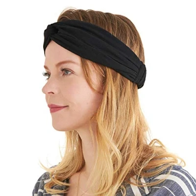 Abbildung von CHARM Turban Haarband Boho Style Damen Sommer Stirnband Aus Schweissband und Haareifen Headwrap Schwarz