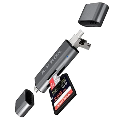 Abbildung von ICY BOX SD Kartenleser mit USB 3.0 für &amp; Micro SD, 3 Stecker (USB C, A, USB), OTG, Aluminium, IB CR201 C3