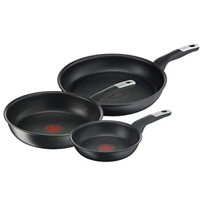 Abbildung von Tefal G25591 Unlimited On 3 teiliges Set Pfannen 24/28 cm und Wokpfanne 28 kratzfeste Antihaftversiegelung Thermo Signal alle Herdarten + Induktion einfaches Reinigen Schwarz