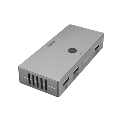 Abbildung von Hama KVM Switch für 2 PCs, Notebooks, Macbooks, Tablets, 4 Ports (KVM Umschalter z.B. Maus, Tastatur, Drucker, USB Stick, Headset, Festplatte, PC Maus Tastatur 3x USB, 1x HDMI), Grau