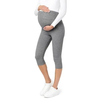 Abbildung von Be Mammy 3/4 Umstandsleggings Kurz aus Baumwolle Bequeme und blickdichte Schwangerschaftsleggings Umstandsmode BE20 229 (Mittel Melange, M)
