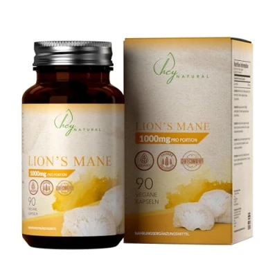 Abbildung von HN Lions Mane 1000mg Mushroom pro Portion 90 Löwenmähne Pilz Kapseln Complex Hochdosiert Lion&#039;s Gentechnik , Gluten &amp; Allergenfrei Hergestellt in GB