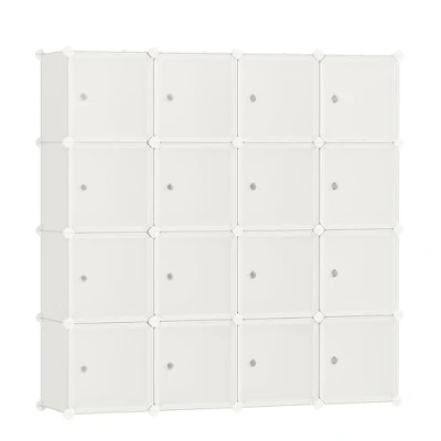 Abbildung von SONGMICS Regalsystem, Schuhregal, Set aus 16 Würfeln, Kleiderschrank Kunststoff, mit Türen, Steckregal, Aufbewahrung von Kleidung, Schuhen und Büchern, einfache Montage, cremeweiß LPC443W01