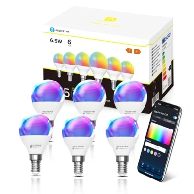Abbildung von Aigostar Alexa Lampe, Glühbirne G45 E14 6.5W, Smart RGBCW Kompatibel mit Alexa/Google Home, Kein Hub Erforderlich. Fernbedienung, Sprachsteuerung, 6 Stücke