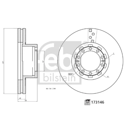 Abbildung von FEBI BILSTEIN 173146 Bremsscheibe Vorderachse 377 45 10 144 Belüftet