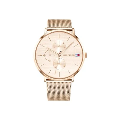 Abbildung von Tommy Hilfiger Multi Zifferblatt Quarz Uhr für Damen mit Roségoldfarbenes Edelstahl Mesh Gliederarmband 1781944