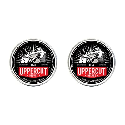 Abbildung von Uppercut Deluxe Clay for Men Matte Finish, Matter Ton Mit Geringem Glanz für ein Natürliches Aussehen, Haarton auf Wachs und Wasserbasiert herren, 2 x 70g