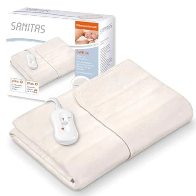 Abbildung von Sanitas SWB 20 Wärmeunterbett aus Vlies mit Sicherheitssystem und 3 Temperaturstufen einfache Fixierung auf Bett Matratze Waschbar bei 30⁰ 150 x 80 cm, Beige