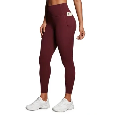 Abbildung von CRZ Yoga Butterluxe Damen High Waist Sport Leggings Blickdicht Soft Hosen Gym Workout Leggins mit Tasche 64cm Roter Merlot 34