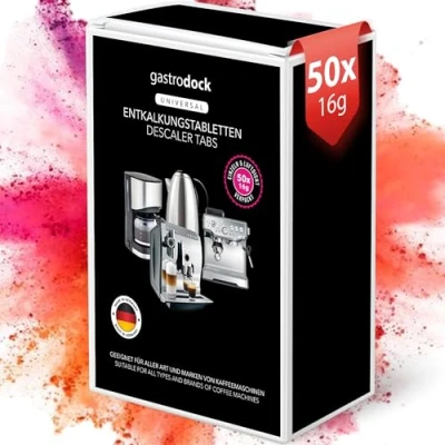 Abbildung von [50x] Entkalkungstabletten für Kaffeevollautomaten und Kaffeemaschinen MADE IN GERMANY Kompatibel mit Jura, Siemens EQ Series, Krups, Bosch, Miele, Melitta, WMF Entkalker 50 Reinigungsvorgänge