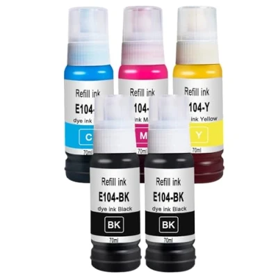 Abbildung von Doree 104 Tinte 1set 5Pack (2xSchwarz, Cyan, Magenta, Gelb) kompatibel für Epson EcoTank Tintenflasche ET 2710 2711 2712 2714 2715 2720 2726 4700
