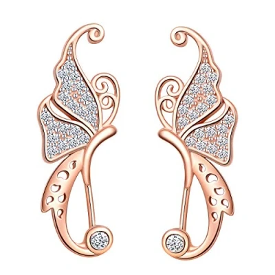 Abbildung von Yumilok Damen Ohrstecker Knorpel Schmuck Ohrklemme Ohrringe Ohrclip 925er Sterling Silber Schmetterling Mädchen Roségold Zirkonia