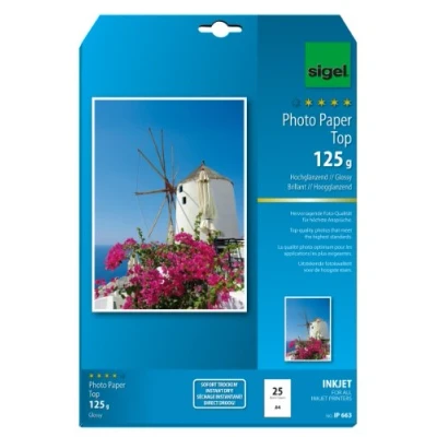Abbildung von SIGEL IP663 InkJet Fotopapier Top, A4, 25 Blatt, hochglänzend, hochweiß, 125 g, für hochwertige Fotografien