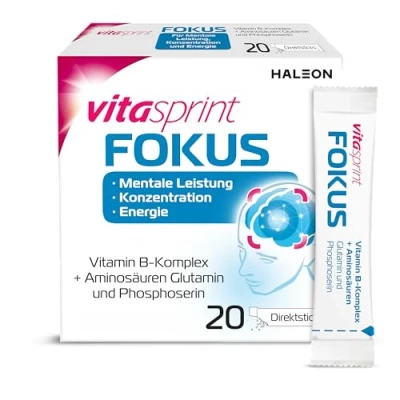 Abbildung von Vitasprint Fokus Direktsticks, 20 St. Mit Vitamin B Komplex für mentale Leistungsfähigkeit, Konzentration und Energie sowie Aminosäuren.