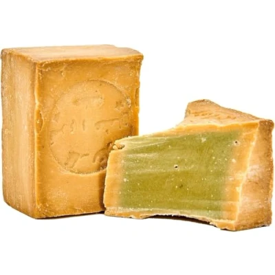 Abbildung von Aleppo Seife mit ca. 95% Olivenöl, 5% Lorbeeröl original Olivenölseife Haarseife handgeschnitten Naturprodukt Gewicht: 200 Gramm