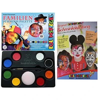Abbildung von Eulenspiegel 208014 Familien Schmink Palette, 8 Profi Aqua Farben, 1 Schwamm, Pinsel, Schminkanleitung