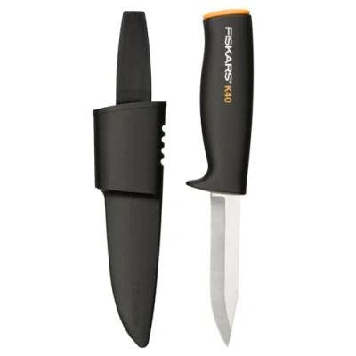 Abbildung von Fiskars Universalmesser, Inklusive Köcher zum sicheren Verstauen, Länge: 22,5 cm, Schwarz/Orange, K40, 1001622