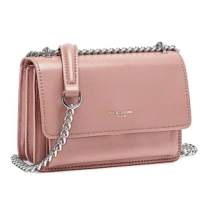 Abbildung von David Jones Damen Kleine Umhängetasche Frau Ketten Schultertasche PU Leder Handtasche Mini Crossbody Bag mit Klappe Handy Party Tasche Kettentasche Abendtasche Mode Trend Rosa