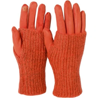 Abbildung von styleBREAKER Damen Touchscreen Stoff Handschuhe mit abnehmbaren Strick Stulpen, warme Fingerhandschuhe, Winter 09010022, Farbe:Orange