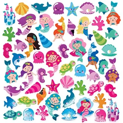 Abbildung von Baker Ross FC823 Meerjungfrau Moosgummi Sticker 200 Stück, Großpackung Schaumstoff Aufkleber für Kinder zum Basteln, Gestalten und Dekorieren, Bastelmaterial Schultüten