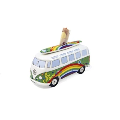 Abbildung von BRISA VW Collection Volkswagen Spar Büchse Schwein Dose mit Surfbrett im T1 Bulli Bus Samba Design (Love Bus/Grün)