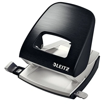 Abbildung von Leitz Büro Locher aus Metall, Für 30 Blatt, Anschlagschiene mit Formatangaben, Ergonomisches Design, Satin schwarz, Style Serie, 50060094