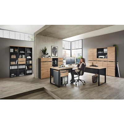 Abbildung von DEINE TANTE EMMA 5035GH22 Bürotisch Memphis Eckschreibtisch Graphit/Artisan Eiche Nb. ca. 223 x 77 170 cm